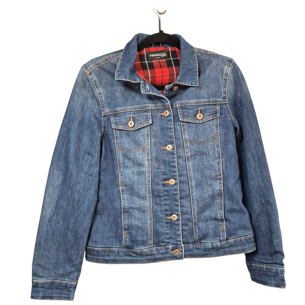 Parasuco Blue Denim Jacket Women's Flannel Lined Size Small Y2K